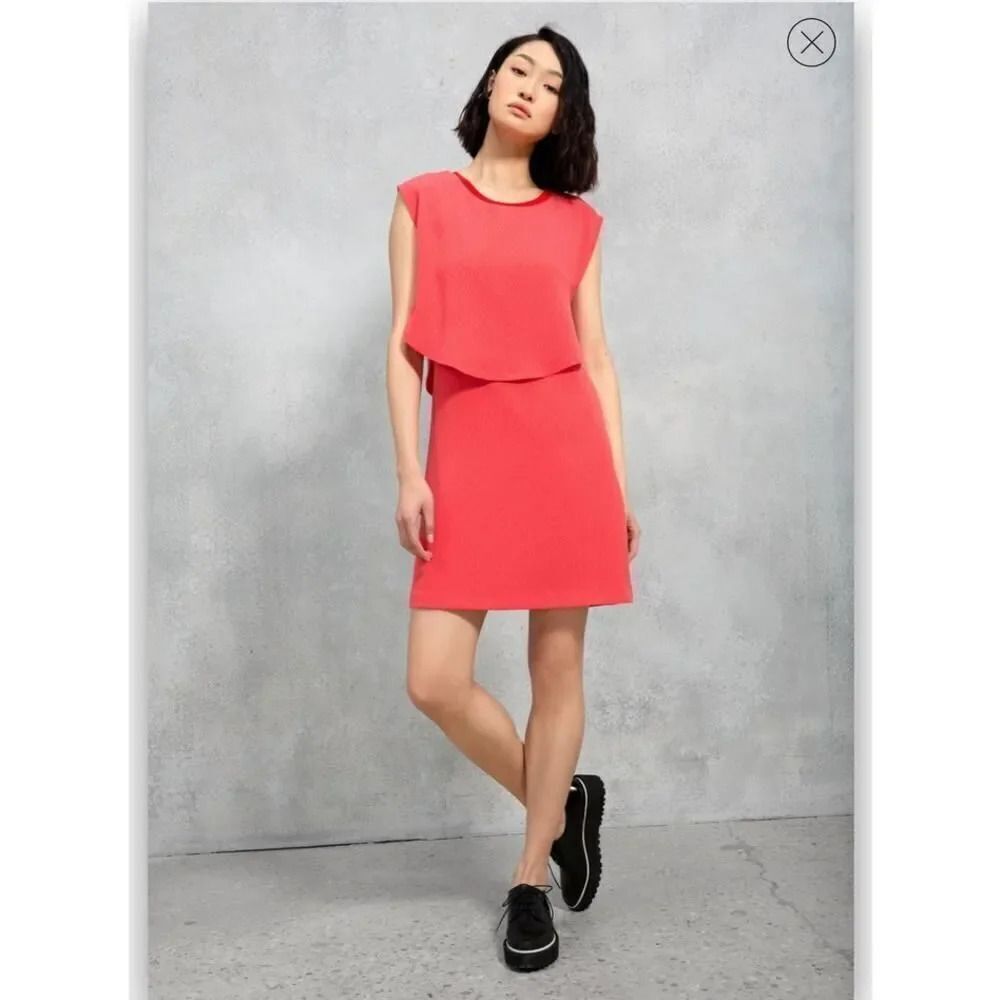 Cop Copine Lipari Robe Coral Red Double‎ Layer Mini Dress Size 36 Small Portugal
